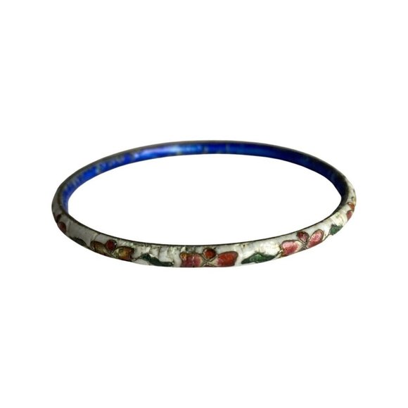 Set of 5 Floral Enamel Cloisonné Bangle Bracelets Estate Jewelry - Picture 4 of 9
